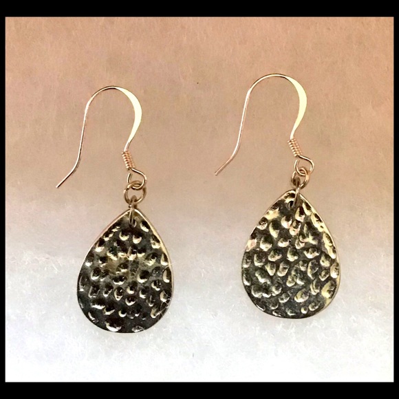 Artisan Crafted Approx 1” Silver Teardrops on Sterling Silver EarWires - Picture 2 of 3